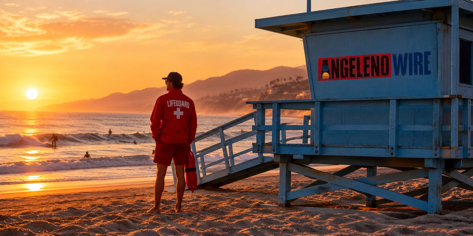 Lifeguard tower at sundown, Malibu